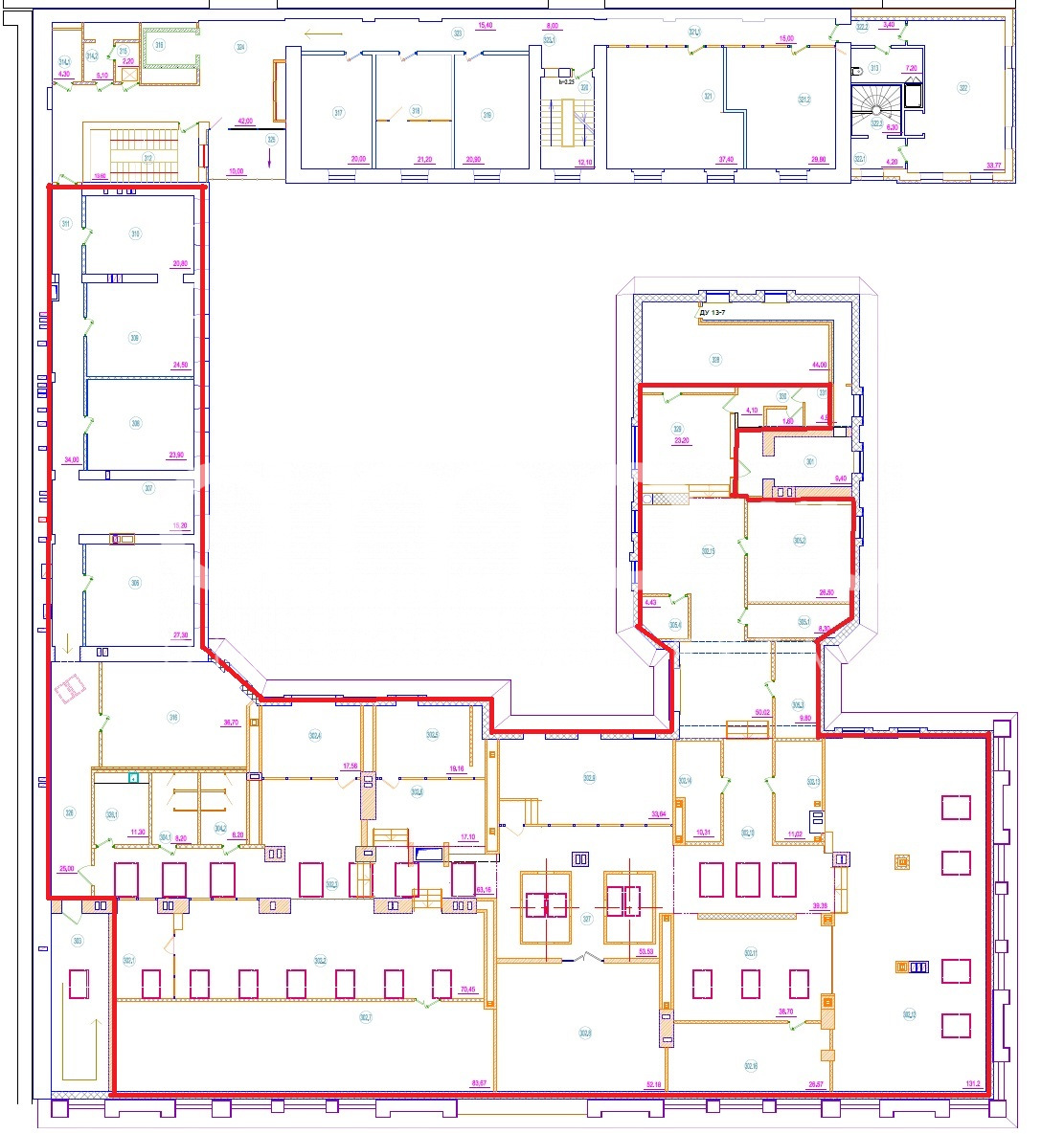 Планировка офиса 212-1072 м², 3 этаж, БЦ «Чайковского 29»